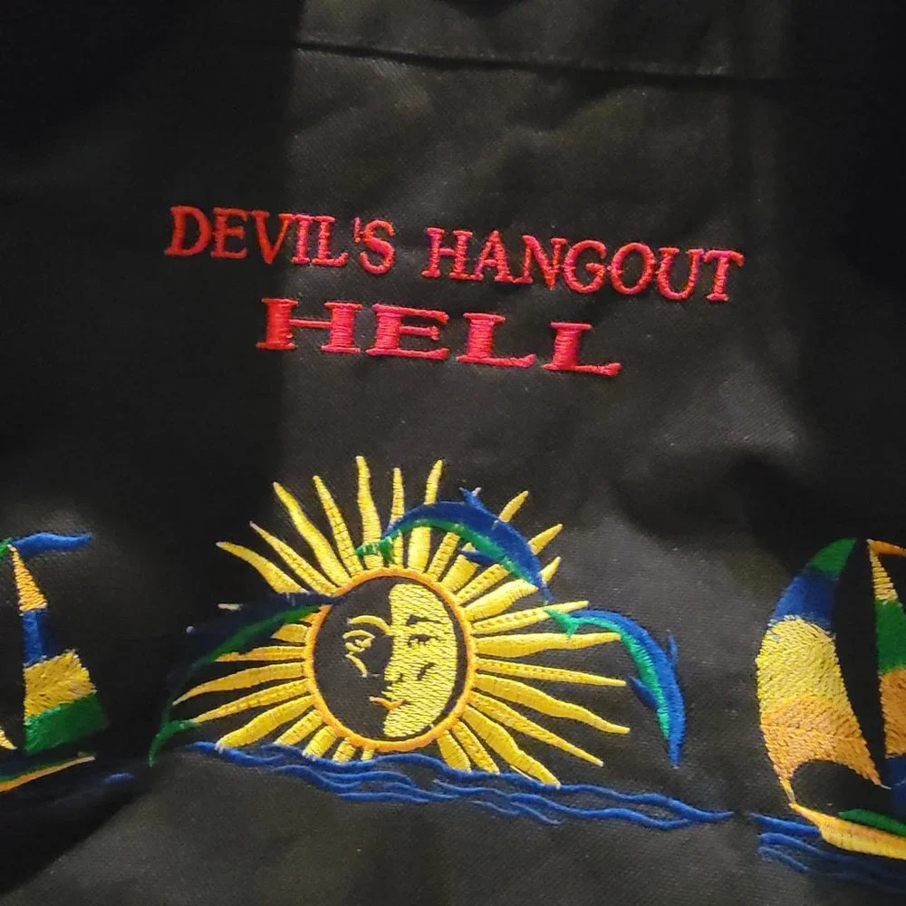 Cayman Islands Drawstring Backpack Black Canvas Embroidered Travel Souvenir Bag